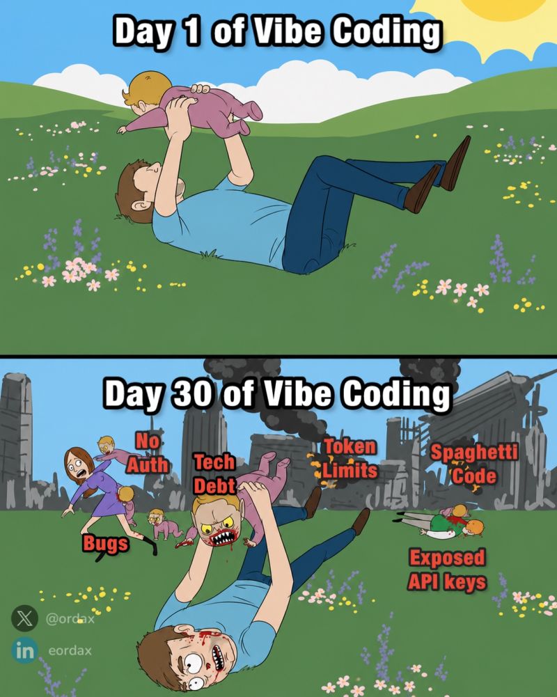 Meme Day 1 vs Day 30 of Vibe Coding
